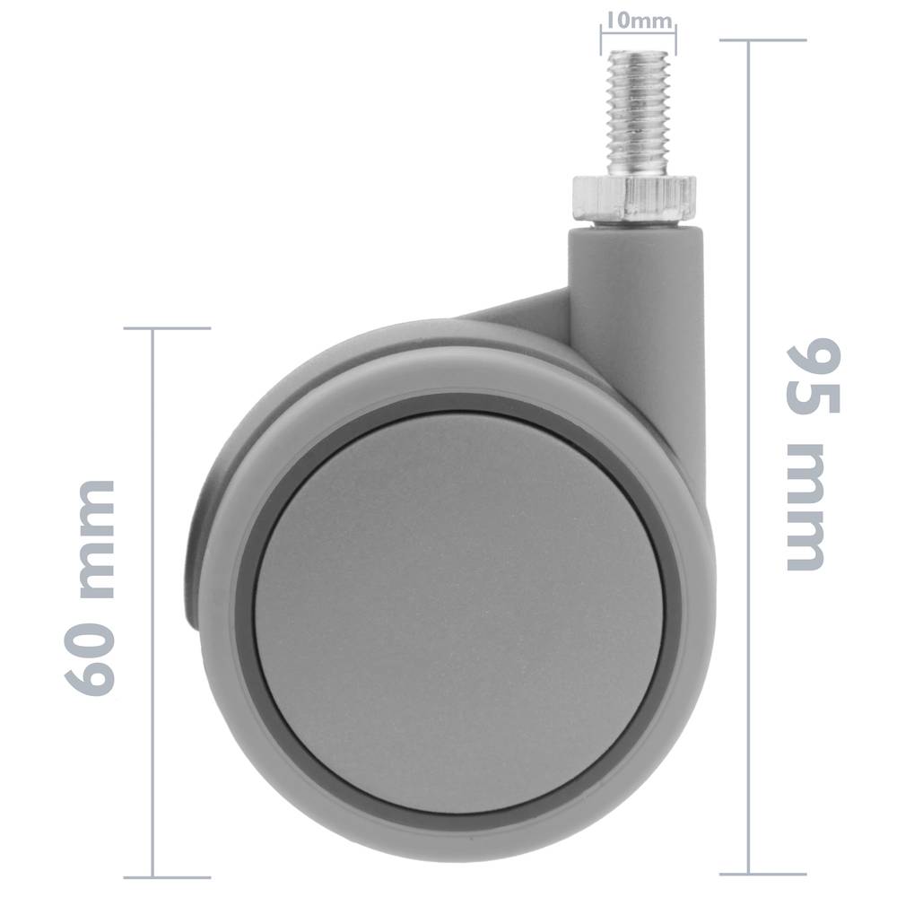 Roulettes pivotantes roue en nylon et polypropylène sans frein 60 mm M10 5 pack
