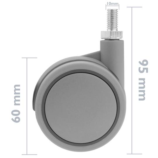 Roulettes pivotantes roue en nylon et polypropylène sans frein 60 mm M10 5 pack