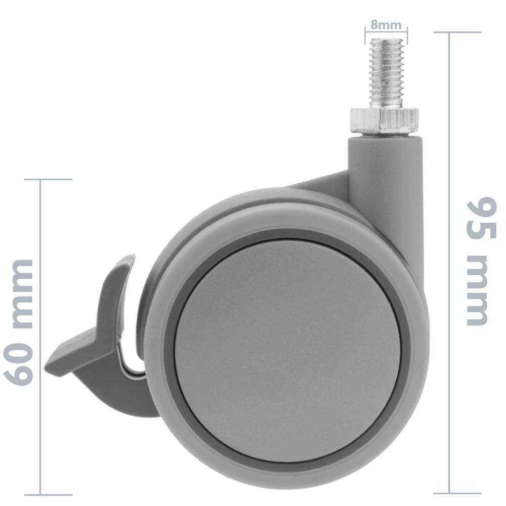 Roda pivotante rodízio de náilon e polipropileno com freio 60 mm M8 5 pack