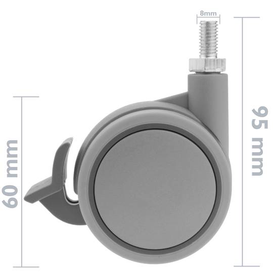 Roda pivotante rodízio de náilon e polipropileno com freio 60 mm M8 5 pack