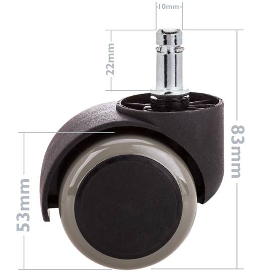 Roda pivotante rodízio de náilon e PVC cinzento sem freio 50 mm M10 5 pack