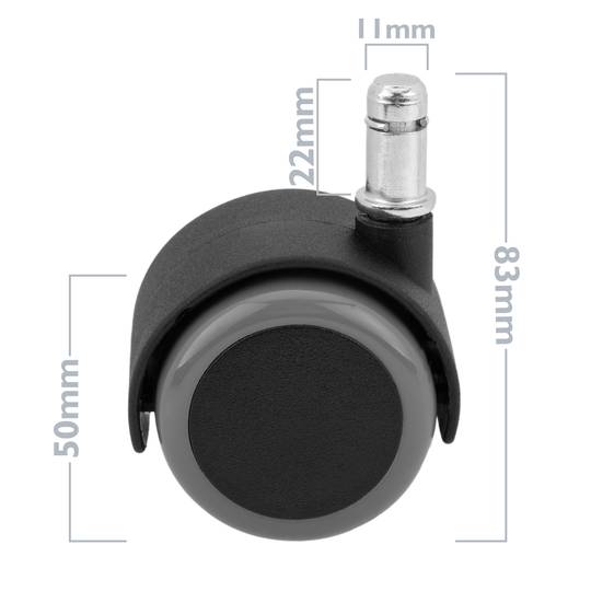Rodízios giratórios de nylon e PVC Haste de fixação de anel 50mm M11 5 unidades