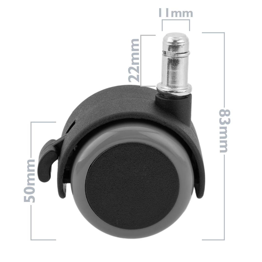 Rodízios giratórios de nylon e PVC com haste de fixação do anel de freio 50mm M11 5 unidades
