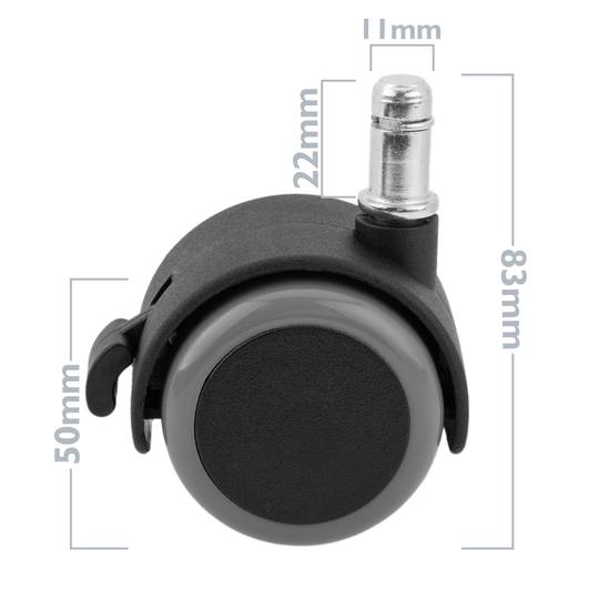 Rodízios giratórios de nylon e PVC com haste de fixação do anel de freio 50mm M11 5 unidades