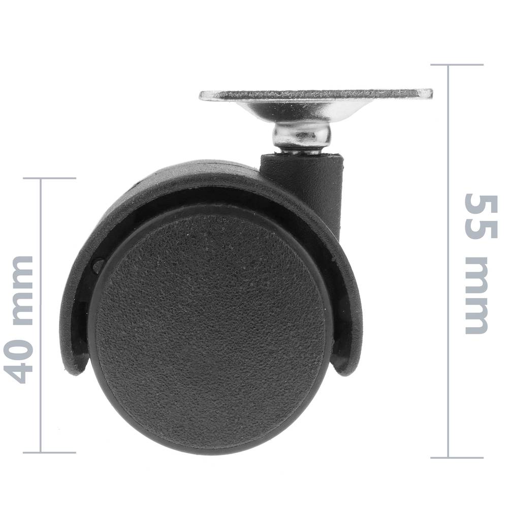 Rueda pivotante de nailon sin freno 40 mm 34x34 mm 4 pack