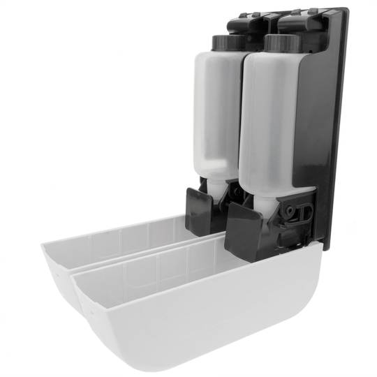 Soap dispenser for wallmount. 2 x refillable shower pump