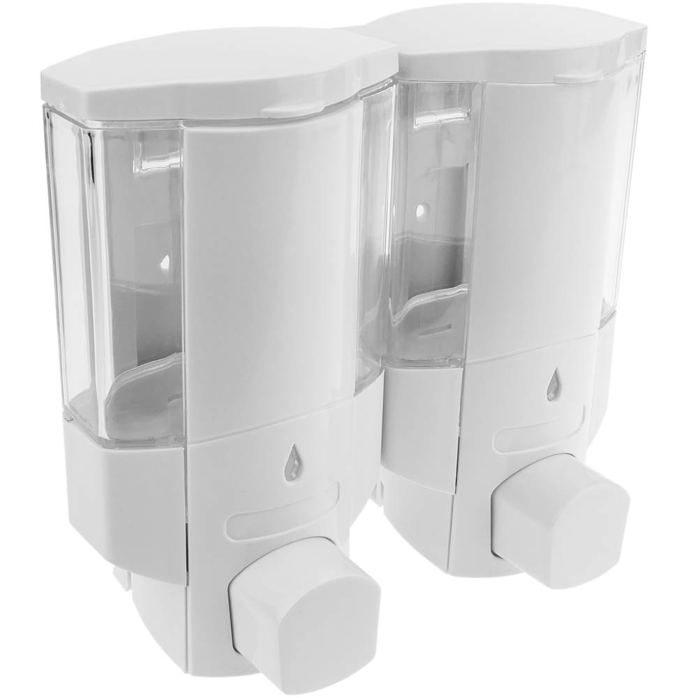 Dispensador de jabón transparente de ducha para pared. 2 x depósitos  rellenables - Cablematic