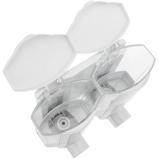 Distribuidor de sabão de banho transparente para parede. 2 x tanques recarregáveis