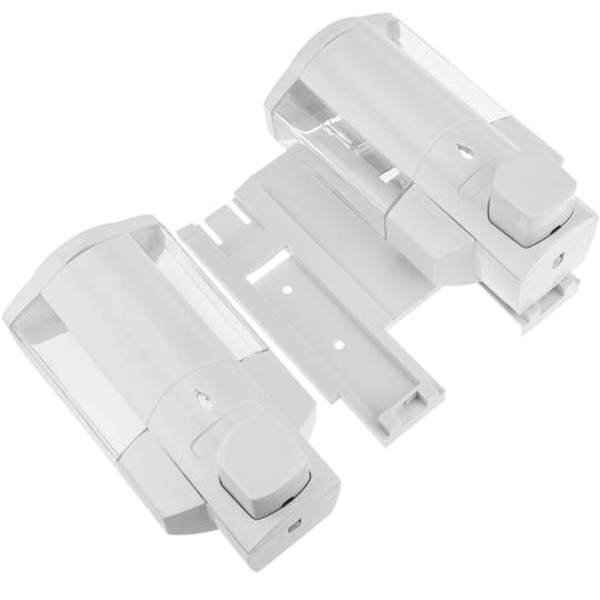 Distribuidor de sabão de banho transparente para parede. 2 x tanques recarregáveis