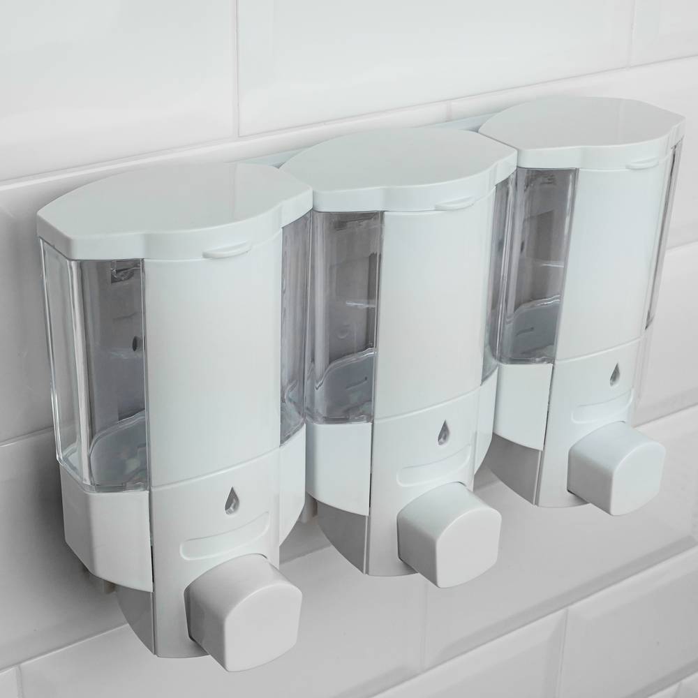 Dispensador de jabón transparente de ducha para pared. 3 x