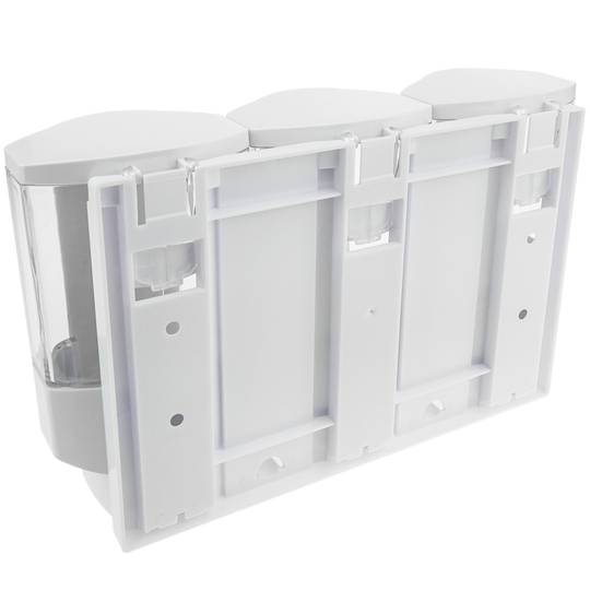Soap transparent dispenser for wallmount. 3 x refillable shower pumps