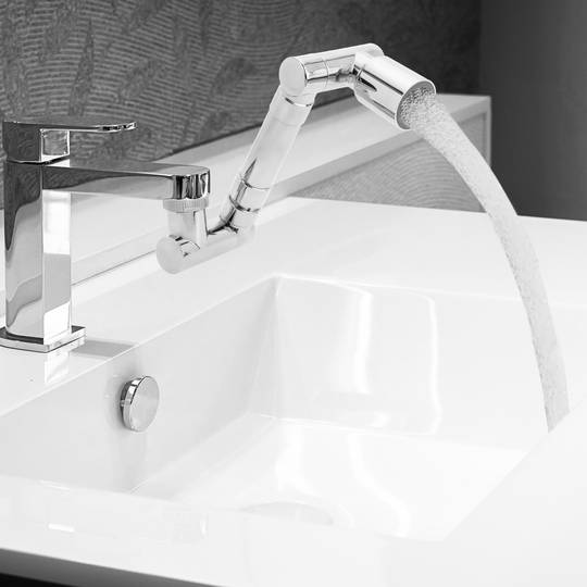 Perlator z atomizerem i przedłużaczem baterii z możliwością obrotu do 1440°, z możliwością regulacji w dwóch trybach wypływu wody do baterii kuchennych lub zlewozmywakowych