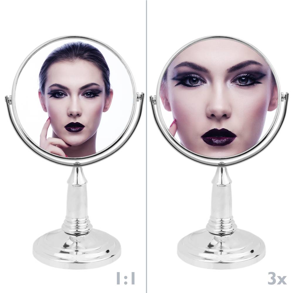Cosmetic and makeup mirror with normal face and 3X magnifying face 10cm