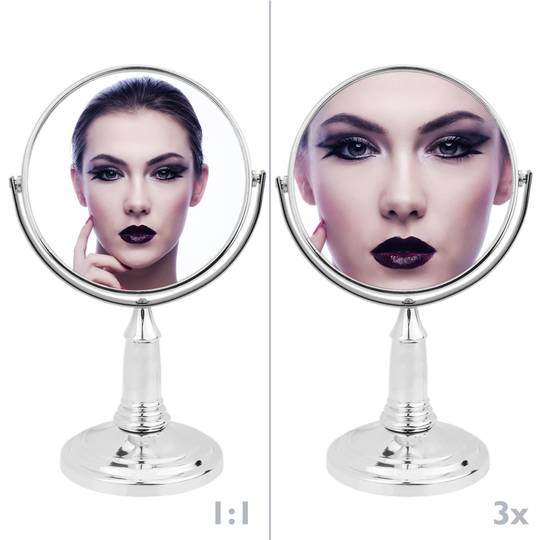 Cosmetic and makeup mirror with normal face and 3X magnifying face 10cm