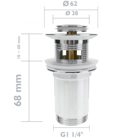 Zawór spustowy 9 cm. Wtyk do umywalki i uniwersalnej łazienki G1-1 / 4 chrom