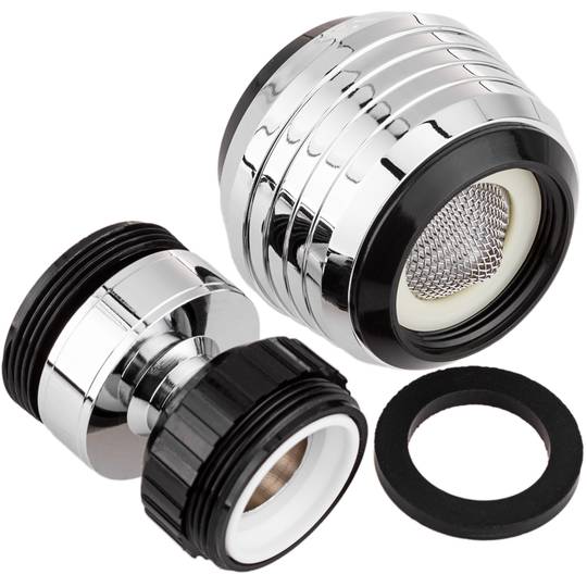 Atomizing water aerator for 22mm or 24mm faucets with rotation and 2 flow modes