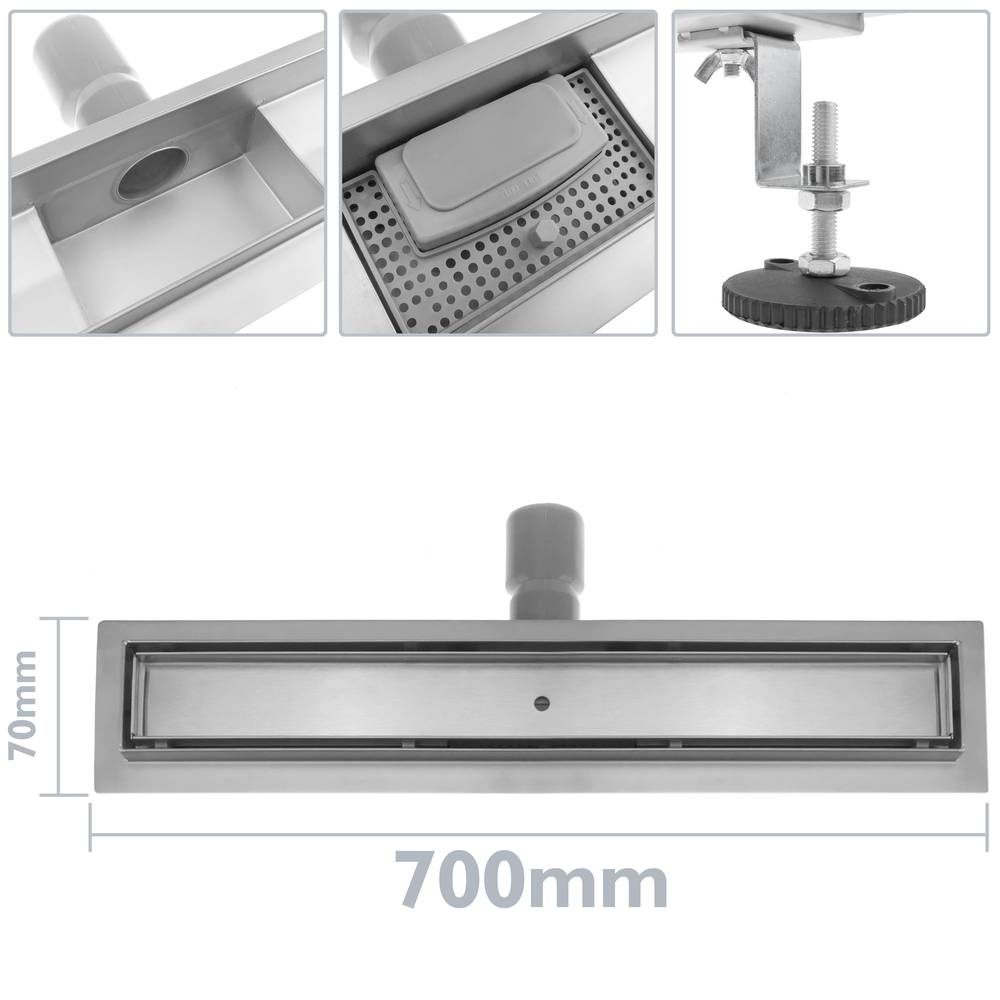 Canaleta de desguàs per a dutxa 70x7 cm per rajola en acer inoxidable