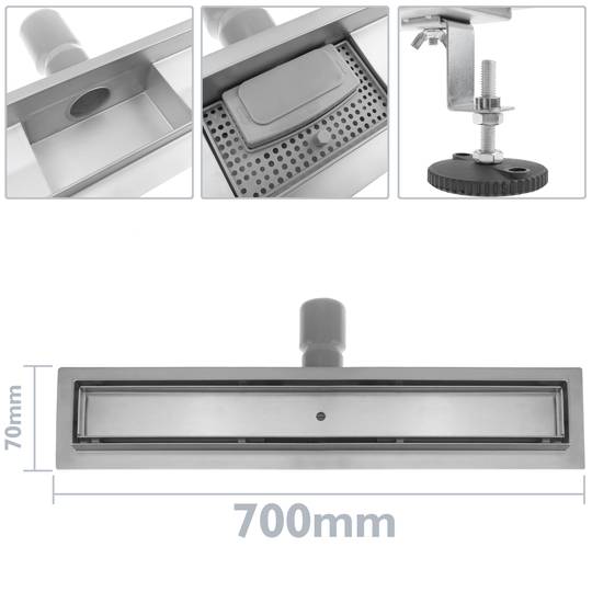 Canaleta de desguàs per a dutxa 70x7 cm per rajola en acer inoxidable