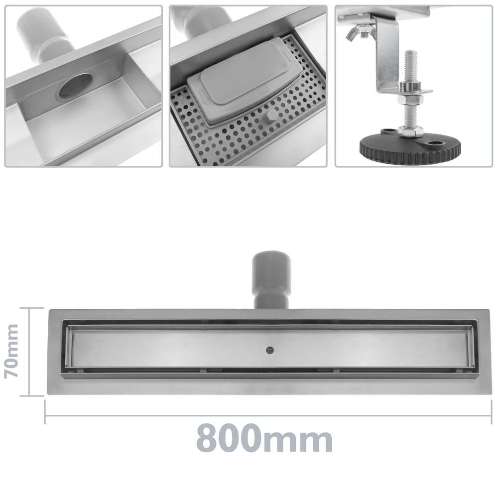 Shower drain linear channel 80x7 cm stainless for tile insert