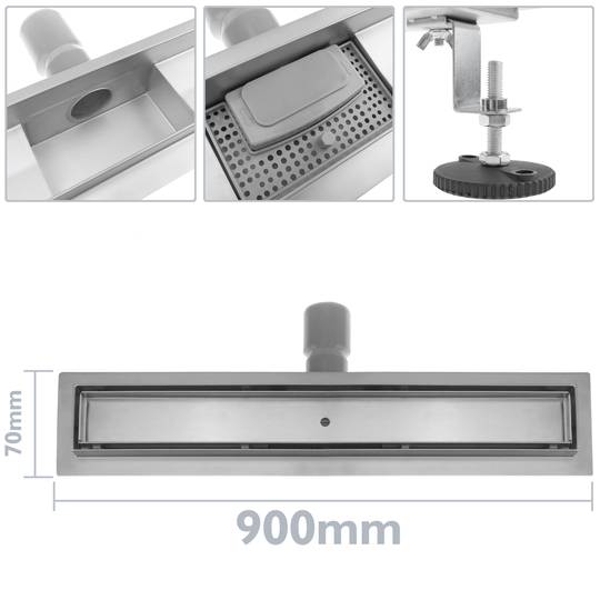 Duschrinne Duschablauf Bodenablauf 90x7 cm Edelstahl für Flieseneinsatz