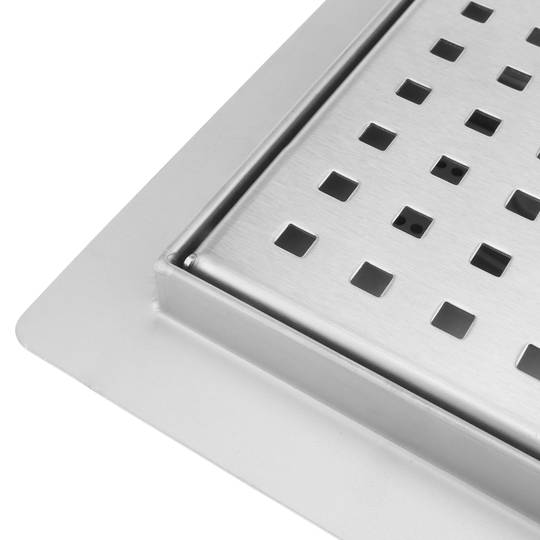 Calha de duche quadrada de 20 cm de aço inoxidável para ladrilhos
