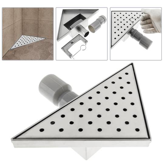 Shower drain squared channel 15 cm stainless with grid for corner
