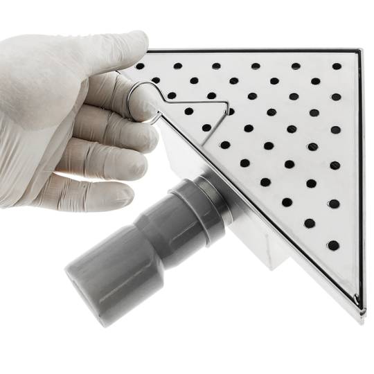 Shower drain squared channel 15 cm stainless with grid for corner