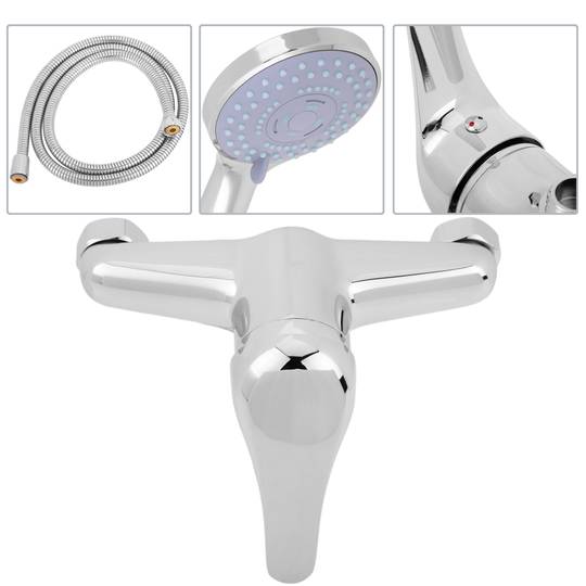 Kit de robinet de douche vertical à une poignée en chrome à économie d'eau avec pommeau de douche, support et tuyau