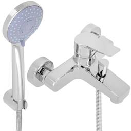 Kit rubinetto doccia monocomando orizzontale cromato a risparmio idrico con soffione doccia, tubo flessibile e staffa