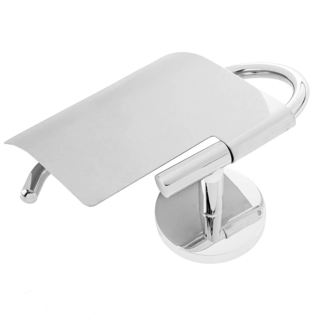 Portarrollos WC cromado con tapa para papel higiénico modelo Renne