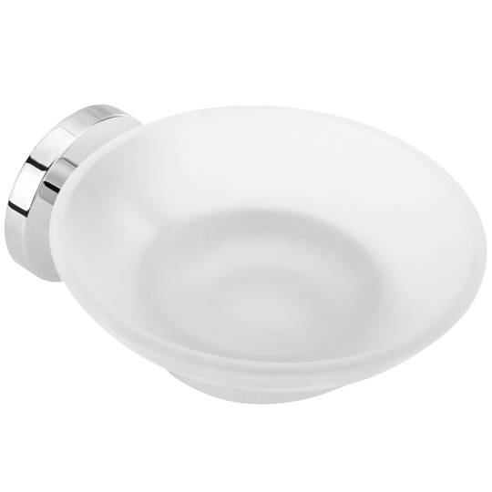 Wall soap chrome holder with translucent glass dish Renne model