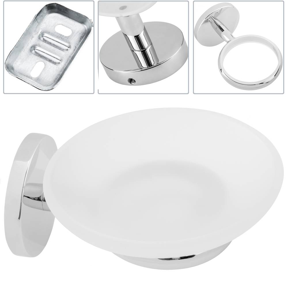 Wall soap chrome holder with translucent glass dish Renne model