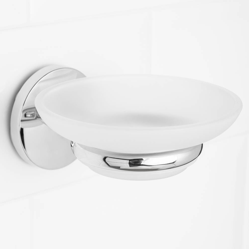 Wall soap chrome holder with translucent glass dish Renne model