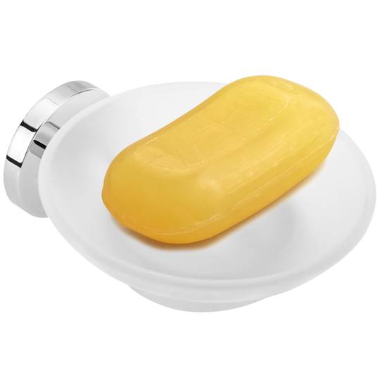 Wall soap chrome holder with translucent glass dish Renne model