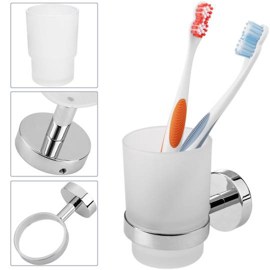 Vaso 78mm diámetro porta cepillo de dientes con soporte porta vaso de pared  modelo Spool - Cablematic