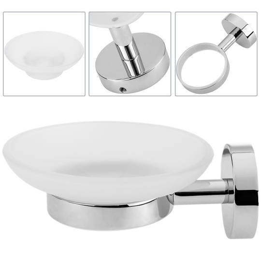 WALL MOUNT BATHROOM CHROME SOAP DISH HOLDER FROSTED GLASS PLATE 