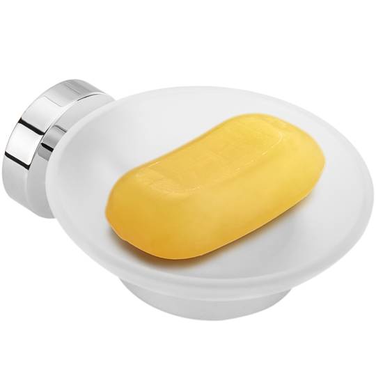 Wall soap chrome holder with translucent glass dish Paddy model
