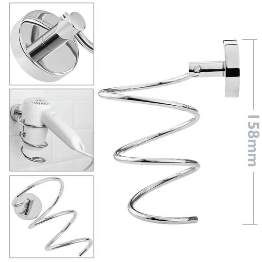 Soporte de pared cromado para secador de pelo modelo Paddy