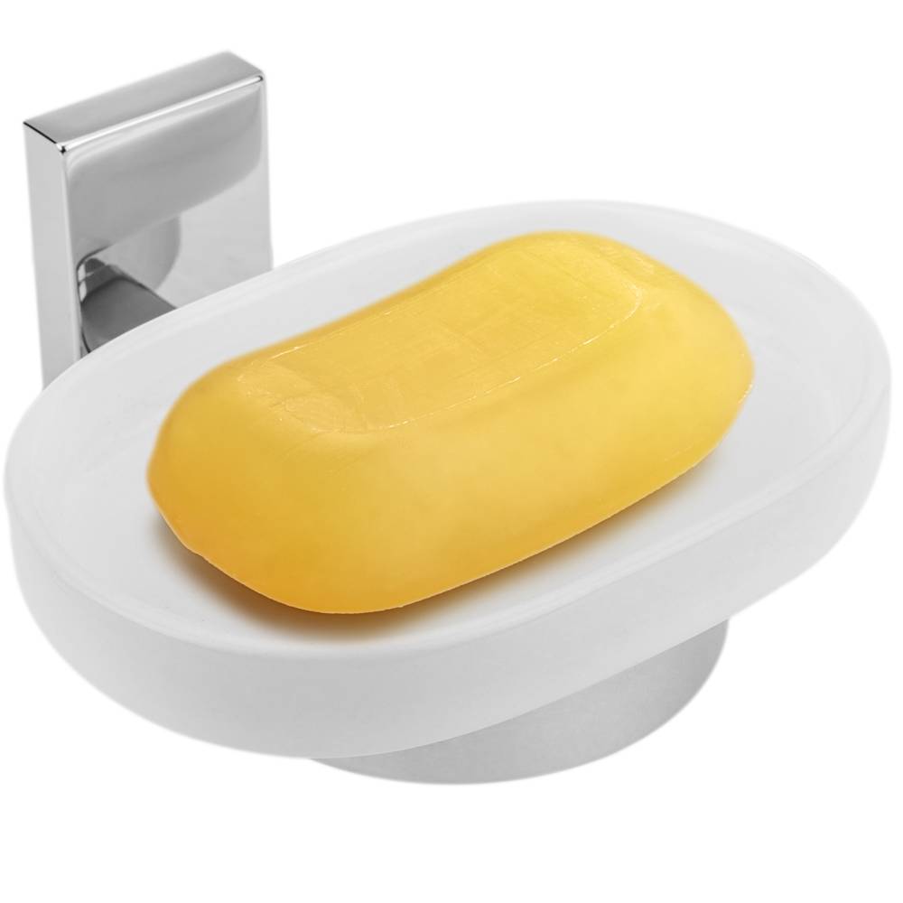 Wandseifenhalter chrom mit Keramikplatte im weißen Spulenmodell