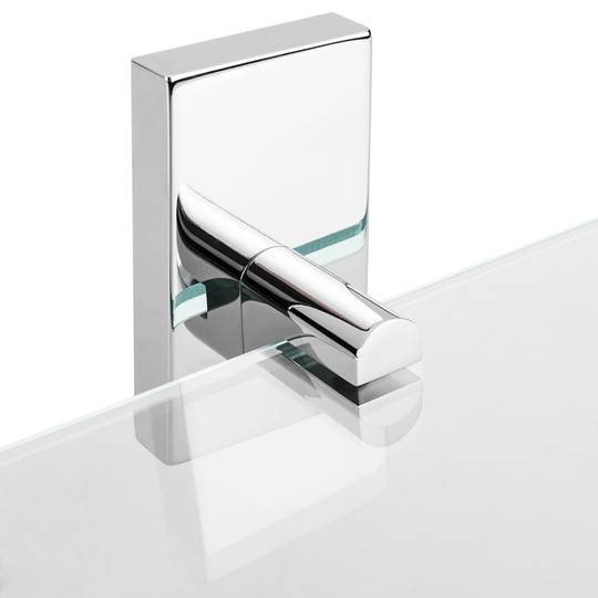 Étagère de salle de bain en verre avec quincaillerie chromée