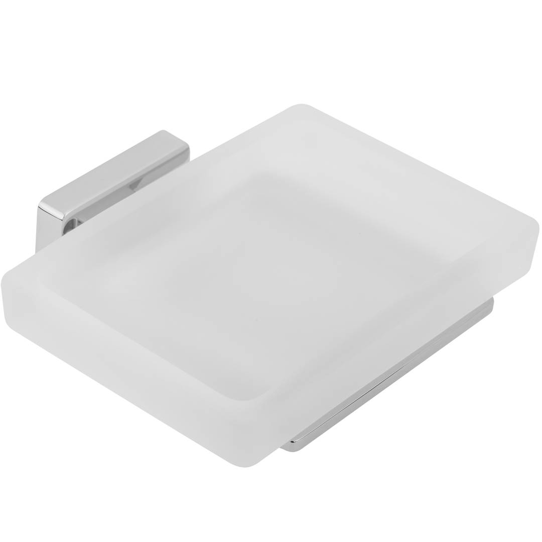 Soporte cromado de pared para jabón con plato de cristal translúcido modelo Ever