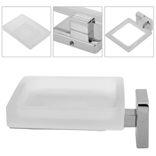 Soporte cromado de pared para jabón con plato de cristal translúcido modelo Ever