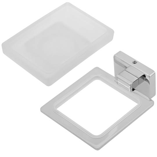 Soporte cromado de pared para jabón con plato de cristal translúcido modelo Ever