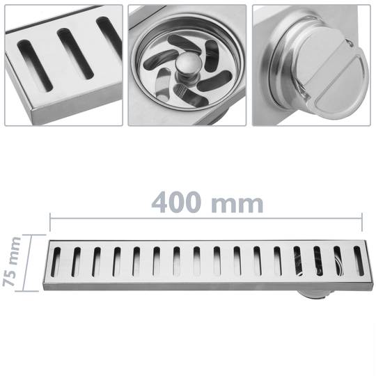 Canaleta de desagüe 40x7.5cm con rejilla en acero inoxidable mate