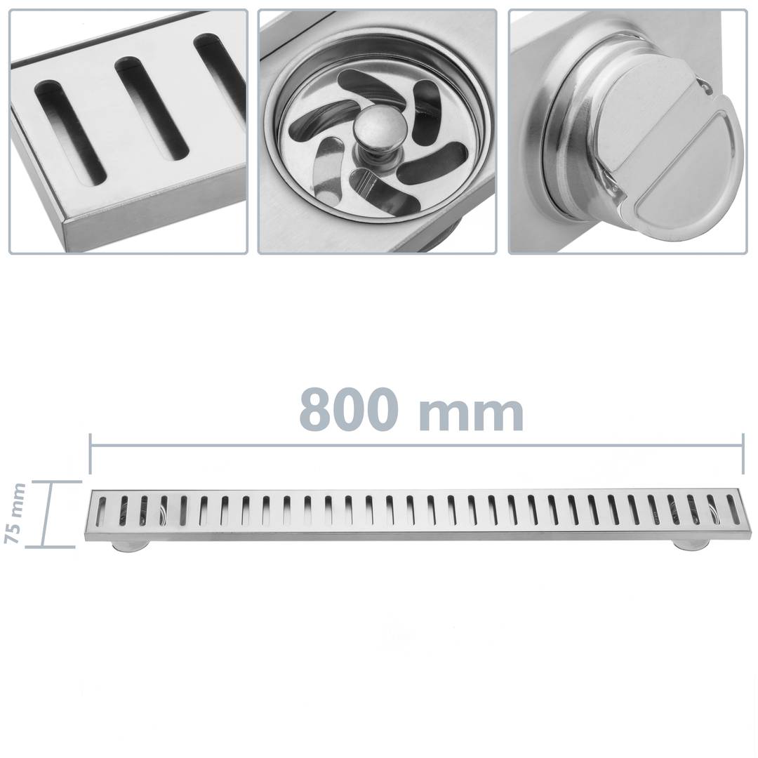 80x7.5cm floor drain gutter with matte stainless steel grid - Cablematic