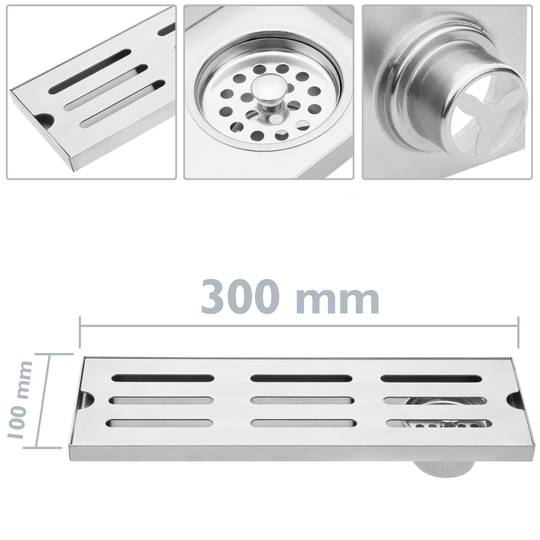 Gouttière de drainage 30x10cm avec grille en acier inoxydable mat