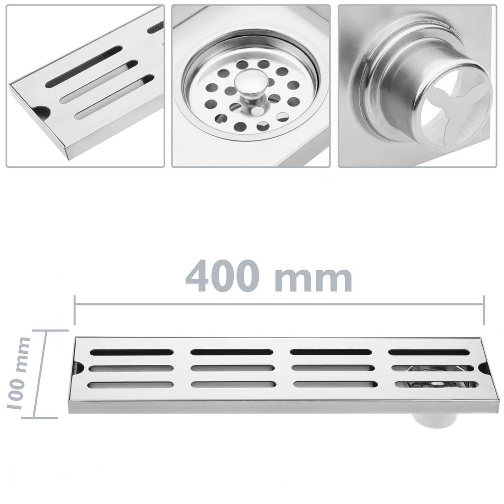 Canaleta de desagüe 40x10cm con rejilla en acero inoxidable mate