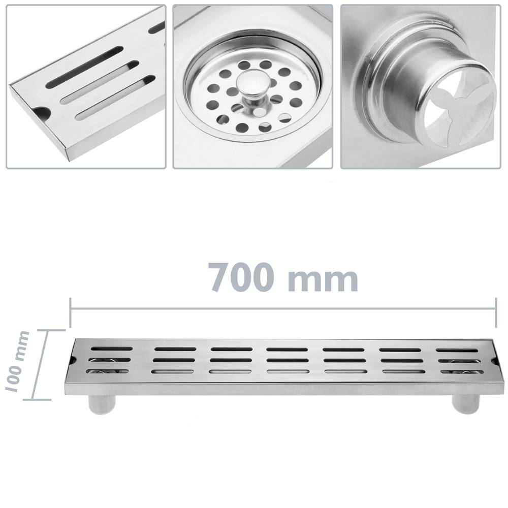 Canaleta de doble desguàs 70x10cm amb reixa d'acer inoxidable mat