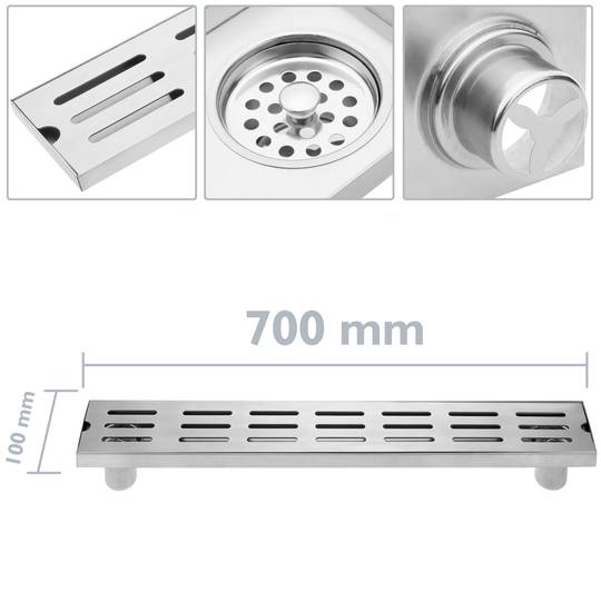 Canaleta de doble desguàs 70x10cm amb reixa d'acer inoxidable mat