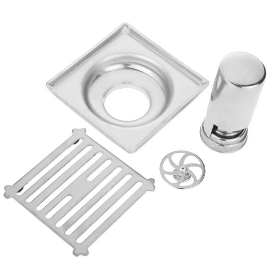 Drain 10x10cm avec valve 9 cm et grille amovible en acier inoxydable poli
